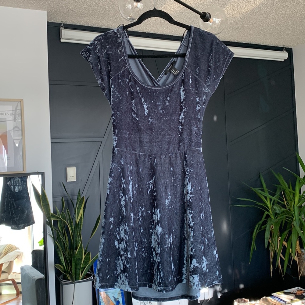Blue crossed back velvet Dress